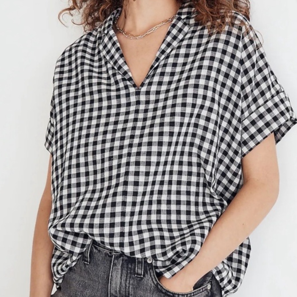 Madewell Plus Size Swenson Popover Shirt in Double-Faced Gingham 2X